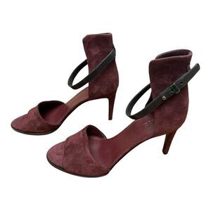 New Vince Adley Burgundy Suede Leather Stiletto Heels Sz 8 Ankle Quiet Luxury